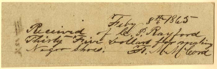 Receipt for Making Negro Shoes - Slavery Document